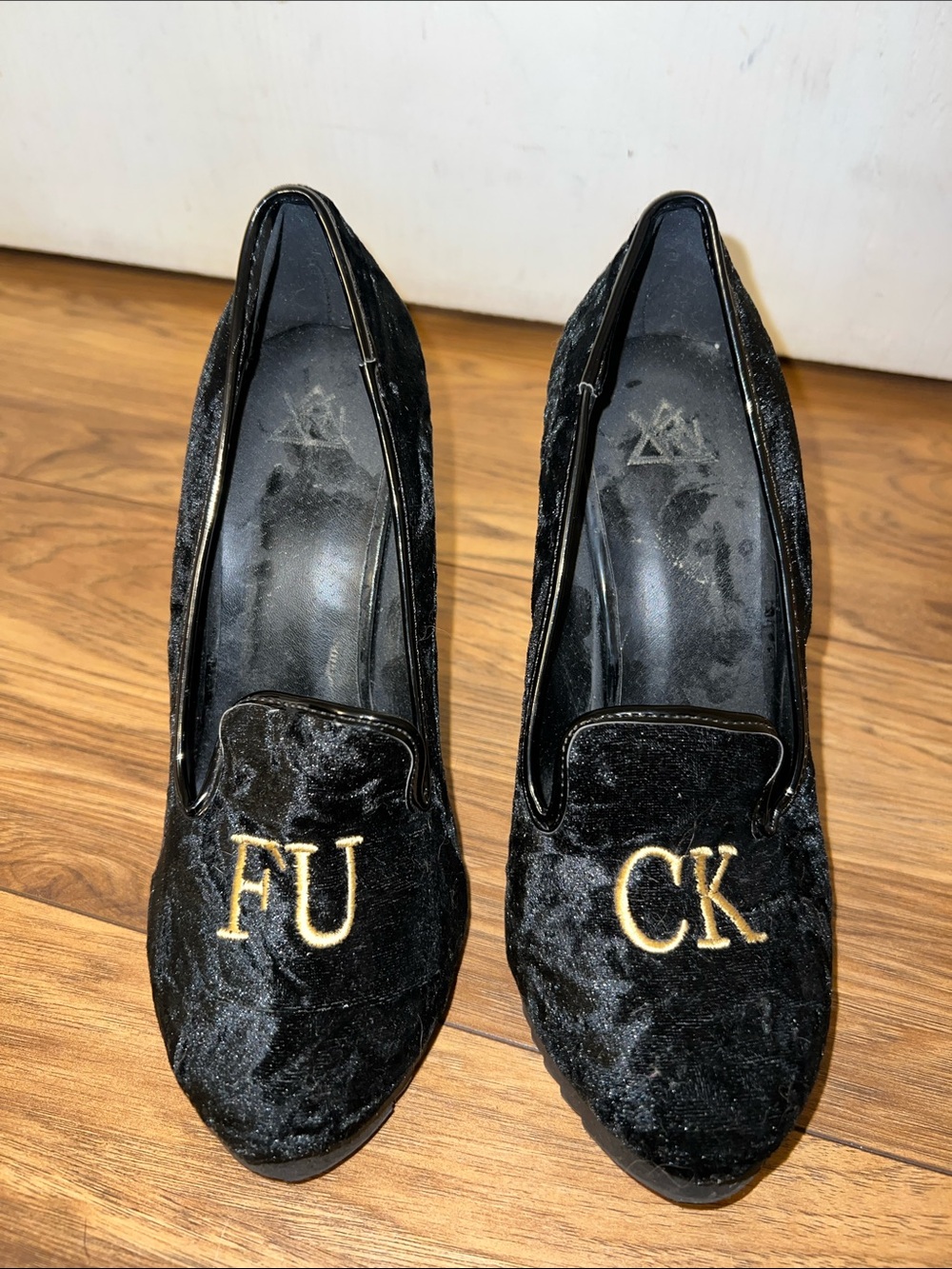Fendi Black Velvet Loafers with Gold Embroidered Lettering